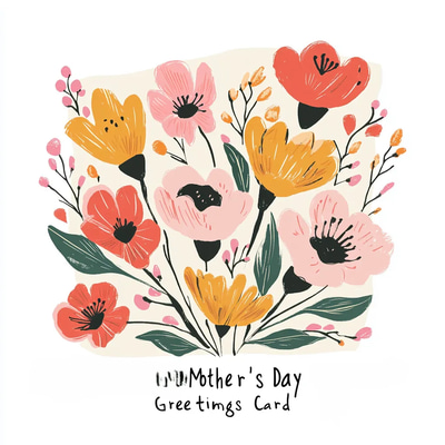Floral Illustrative Mother's Day Greetings Card - Elegant Hand-Drawn Florals for Heartfelt Family Celebrations