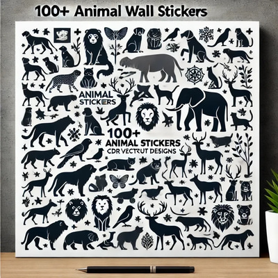 100+ Animal Wall Stickers - CDR Vector Cut Designs - Vibrant Pet and Wildlife Decals for Creative Decor and Crafting Projects