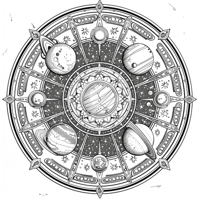 Cosmic Galaxy Mandala Coloring - Intricate Mandala Art for Mindful Relaxation and Creative Expression