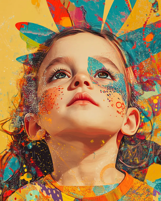 Whimsical Contemporary Child Portrait - Vibrant Modern Portrait Art for Personal and Professional Projects