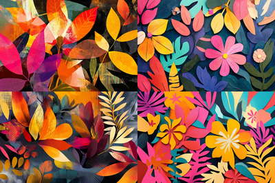 Modern Botanical Collage Digital Composition - Contemporary Botanical Wall Art for Stylish Home and Office Decor