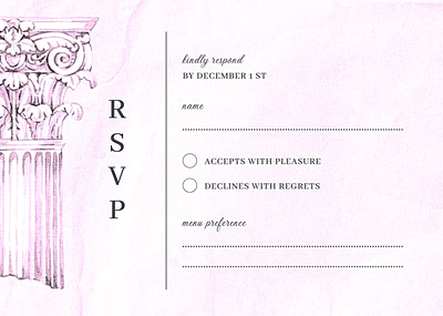 Classic White RSVP Card with Column Art - Elegant Business & Event Invitation Template for Professional Communication