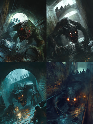 Creature Lurking in Shadows Illustration - Dark Horror Illustration for Atmospheric Storytelling and Creative Projects