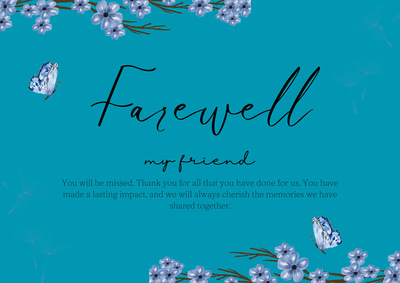 Blue Watercolor Floral Farewell Card - Elegant Hand-Painted Invitation for Memorable Goodbye Parties