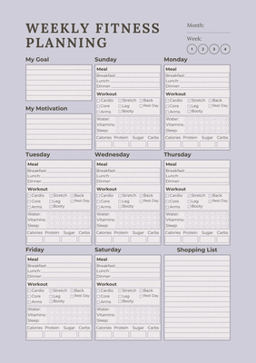 Illustrated Brown Fitness Planner - Stylish Workout Plan Templates for Health & Lifestyle Enthusiasts