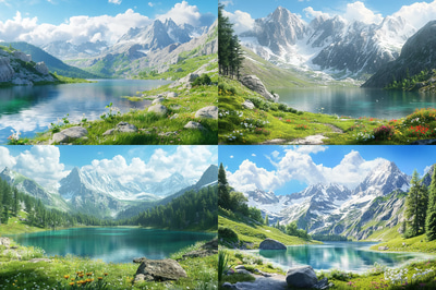 Peak Reflections Pristine Alpine Vista - Digital Realistic Landscape Art for Immersive Visual Projects