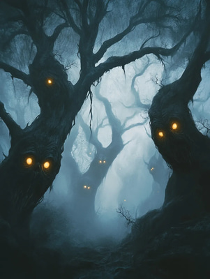 Dark Cursed Forest - Immersive Digital Dark Fantasy Art for Horror and Atmospheric Projects