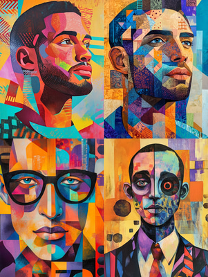 Culturally Influenced Contemporary Male Portrait - Modern Portrait Art for Creative Projects and Personal Branding
