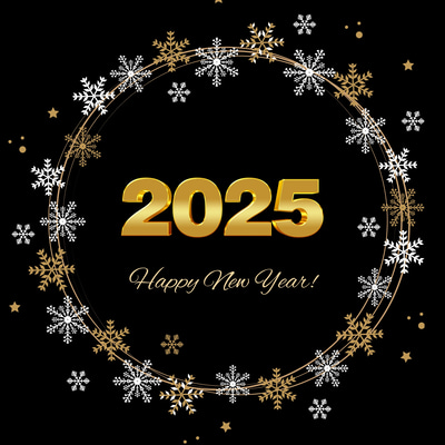 Black Traditional 2025 Happy New Year Card - Elegant Classic New Year Greeting for Festive Personal and Business Wishes