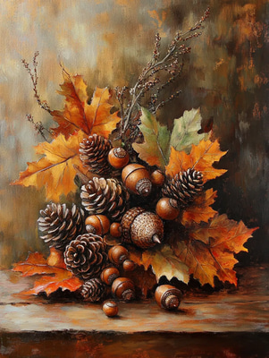 Autumn Leaves Still Life Artwork - Classic Timeless Painting for Home Decor and Art Collectors