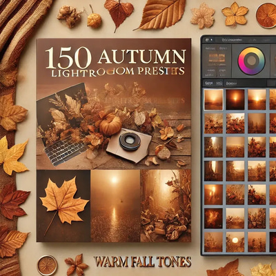 150 Autumn Lightroom Presets - Warm Fall Tones - Cinematic Color Grading for Seasonal Photo Enhancement and Creative Editing