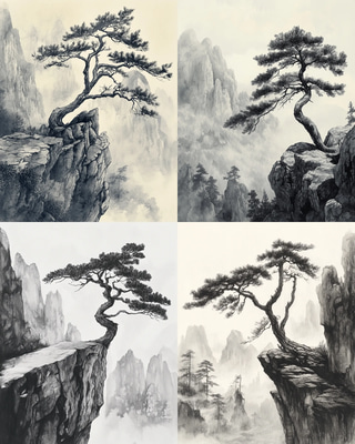 Ancient Pine Tree Ink Artwork - Timeless Ink Painting for Elegant Decor and Artistic Inspiration