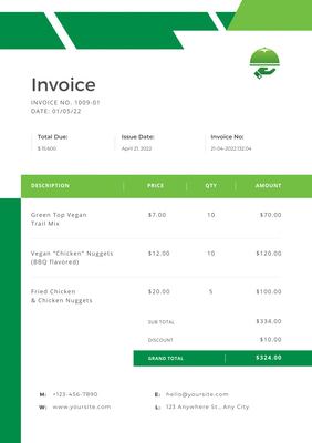 Green White Invoice Business Template - Clean & Professional Invoice Design for Efficient Financial Management