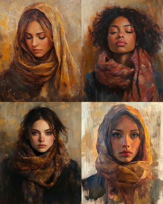 Impressionistic Portrait of a Woman with a Warm Scarf - Expressive Impressionist Portrait Art for Emotional and Timeless Home Decor