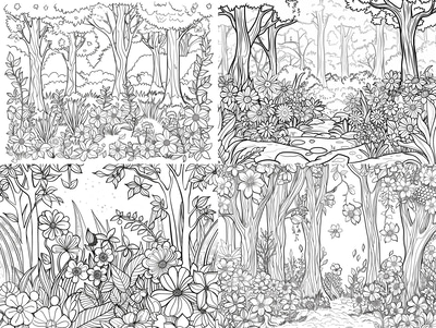 Enchanted Forest Flowers Coloring - Serene Floral Coloring Pages for Relaxation and Creative Expression
