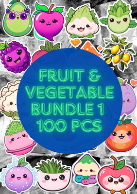 100 Fresh Produce Veggie & Fruit Sticker Set - Vibrant Hand-Drawn Stickers for Creative Projects and Personal Branding