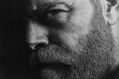 Bearded Man Pencil Portrait with Intricate Details - Detailed Charcoal and Pencil Portrait Art for Fine Art Enthusiasts and Creatives