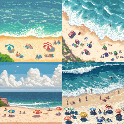 Old-School Pixel Beach Scene - Retro Pixel Art for Gaming Projects and Digital Creators