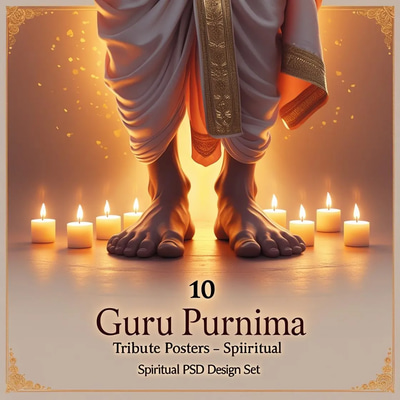 10 Guru Purnima Tribute Posters - Spiritual PSD Design Set - Serene Spiritual Poster Templates for Commercial & Personal Branding