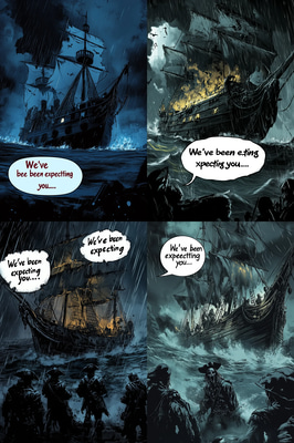 Haunted Pirate Ship Comic Panel - Dark Horror Comic Art for Immersive Storytelling and Graphic Projects