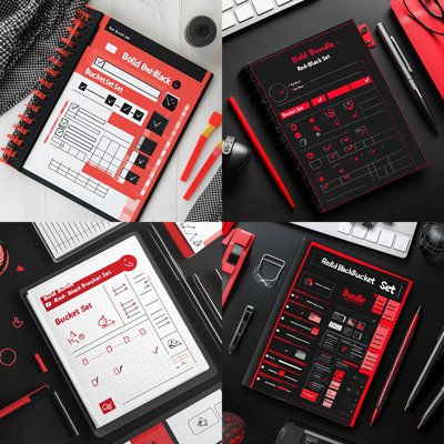 Bold Bundle Red-Black Bucket Set - Dynamic Goal & Bucket List Planner for Focused Achievement and Daily Motivation