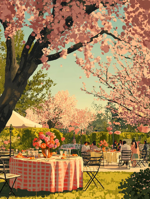 Spring Garden Party - Serene Spring Landscape Art for Calm Decor and Creative Projects