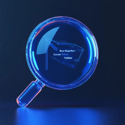 Blue Magnifier with Cursor Follow - Interactive 3D Template for Realistic UI and UX Prototyping