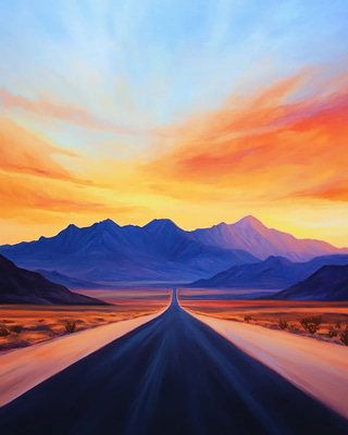 Desert Road Landscape - Serene Desert Landscape Art for Tranquil Spaces and Creative Decor