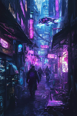 Cyberpunk Space Art - Dark Alleyway in Futuristic City - Immersive Sci-Fi Vector Art for Designers and Creators