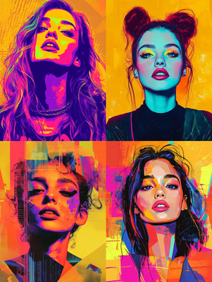 Bold Pop Art Portrait of a Young Woman - Contemporary Vibrant Portrait Art for Modern Creative Projects