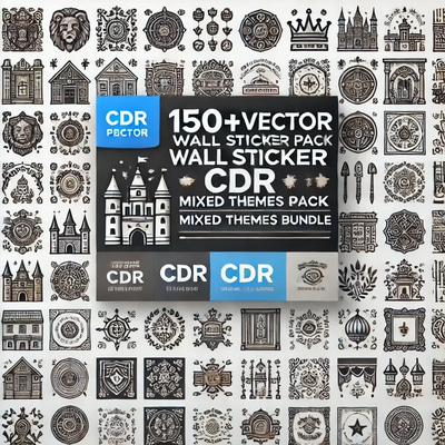 150+ Vector Wall Sticker Pack - Mixed Themes Castle, Home & Hut Designs for Creative Decor and Branding Projects