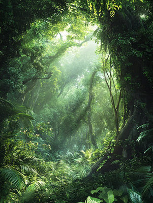 Dense Rainforest Scene - Immersive Forest Landscape Art for Creative Decor and Visual Projects