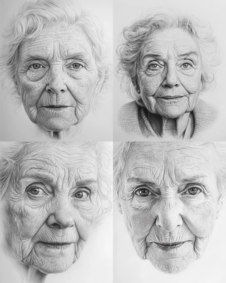 Elderly Woman Pencil Portrait - Soft & Subtle - Refined Charcoal & Pencil Portrait Art for Timeless Personal and Professional Use
