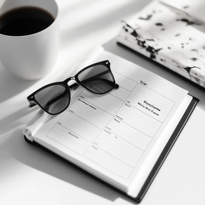 Monochrome Trip White Black Minimal Planner - Sleek Travel Organizer for Efficient, Stylish Vacation Planning