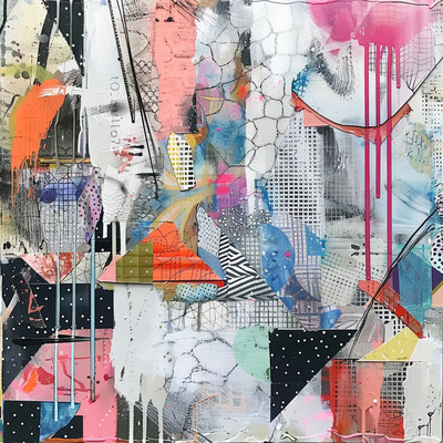 Patterned Paper Abstract Collage - Vibrant Mixed Media Abstract Art for Designers and Creatives