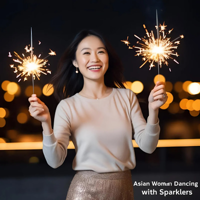 Asian Woman Dancing with Sparklers - Cinematic Stock Video for Celebrations and Festive Storytelling
