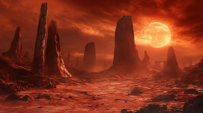 Barren Alien Wasteland - Sci-Fi Alien Planet Artwork for Futuristic Worldbuilding and Creative Projects