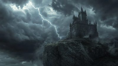 Desolate Gothic Castle Art - Dark Aesthetic Digital Art for Moody Horror and Dark Fantasy Projects