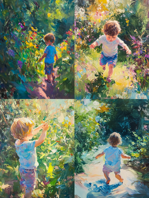 Impressionistic Portrait of a Playing Child - Expressive Impressionist Art for Emotional and Warm Interior Decor