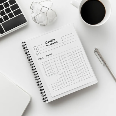 Checklist Chic Grey White Bill Organizer - Sleek Financial Planner for Efficient Budget Tracking and Wealth Management