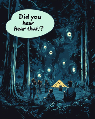 Friends Camping Horror Comic - Dark Horror Comic Art for Spine-Chilling Visual Storytelling and Creative Projects
