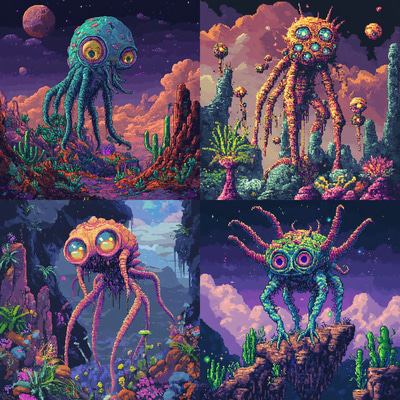 Multi-Eyed Tentacled Alien Pixel Art - Vibrant Pixel Characters for Game Developers and Retro Art Creators 2025