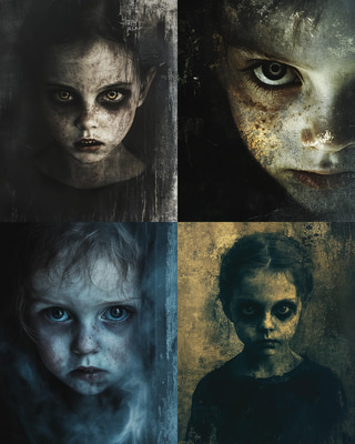 Dark-Eyed Child Horror Portrait - Eerie Digital Horror Portraits for Dark Art Creators and Storytellers