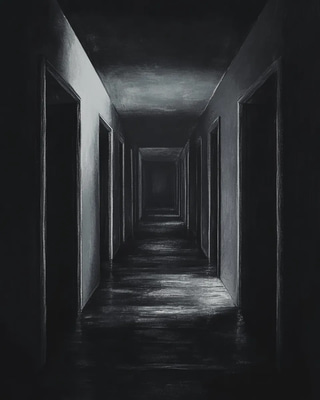 Endless Dark Hallway Illustration - Atmospheric Psychological Horror Art for Dark-Themed Creative Projects