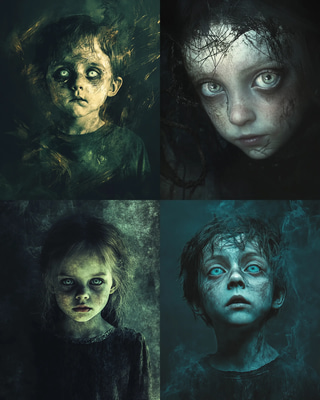 Ghostly Child Horror Portrait - Eerie Digital Horror Artwork for Dark-Themed Creative Projects