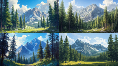 Mountain Forest Scene - Serene Sunlit Mountain Landscape Art for Creative and Personal Projects
