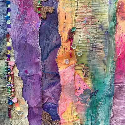 Fabric Swatch Abstract Mixed Media - Contemporary Collage Art for Creative Spaces and Modern Decor