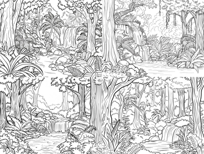 Lush Forest Coloring Page - Serene Nature-Inspired Digital Art for Relaxation and Creative Expression 2025-2026
