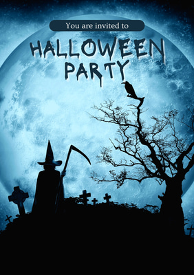 Black Blue Modern Halloween Party Invitation Flyer - Sleek Contemporary Invitation for Stylish Seasonal Celebrations