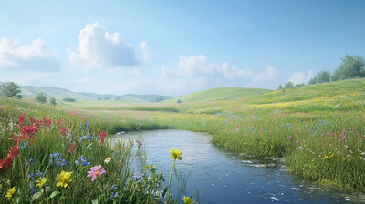 Bloomrift Wildflower Meadow Serenade - Realistic Digital Landscape Art for Immersive Environmental Design